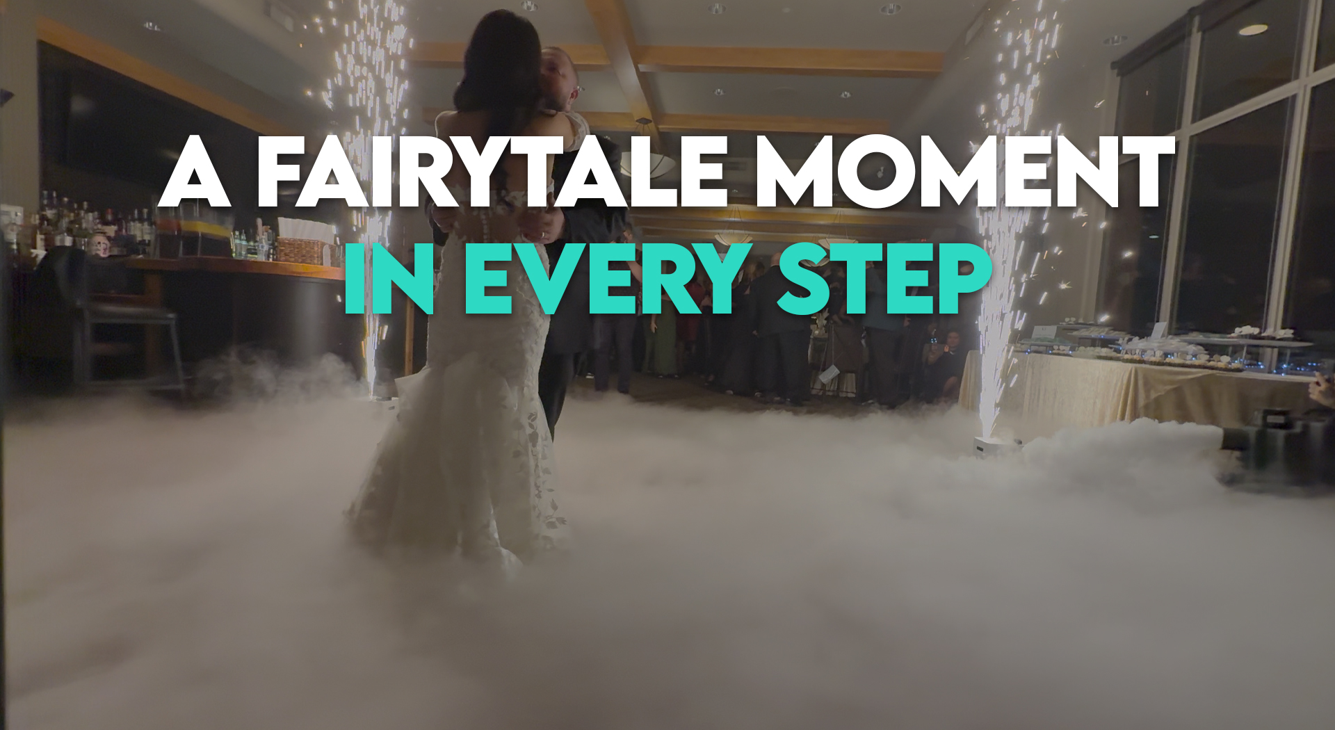 Low-lying wedding fog covering the dance floor during a couple’s first dance