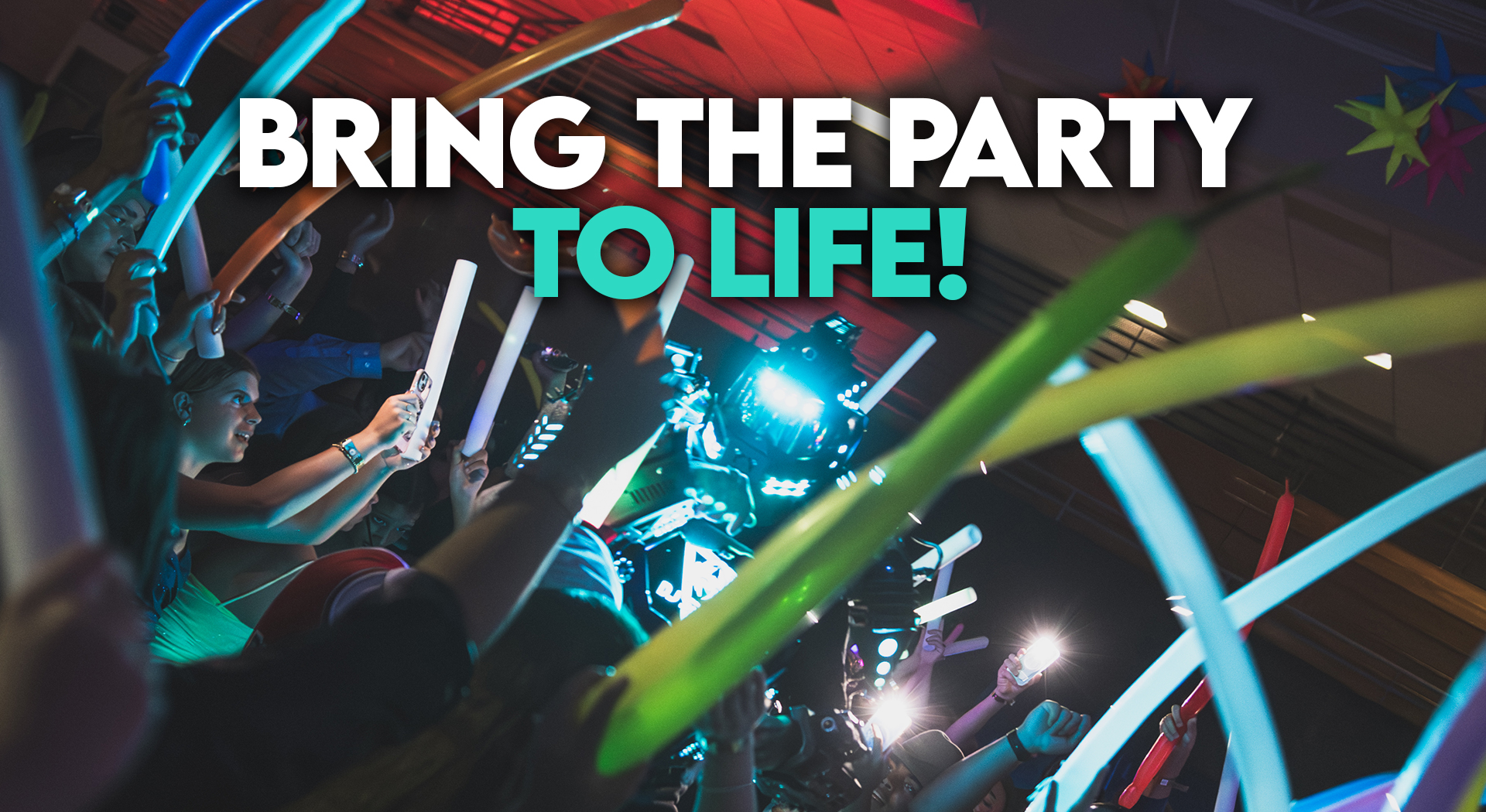 LED robot dancer on stilts with glowing lights performing beside a mirror man and a giant Bad Bunny big head character at an event