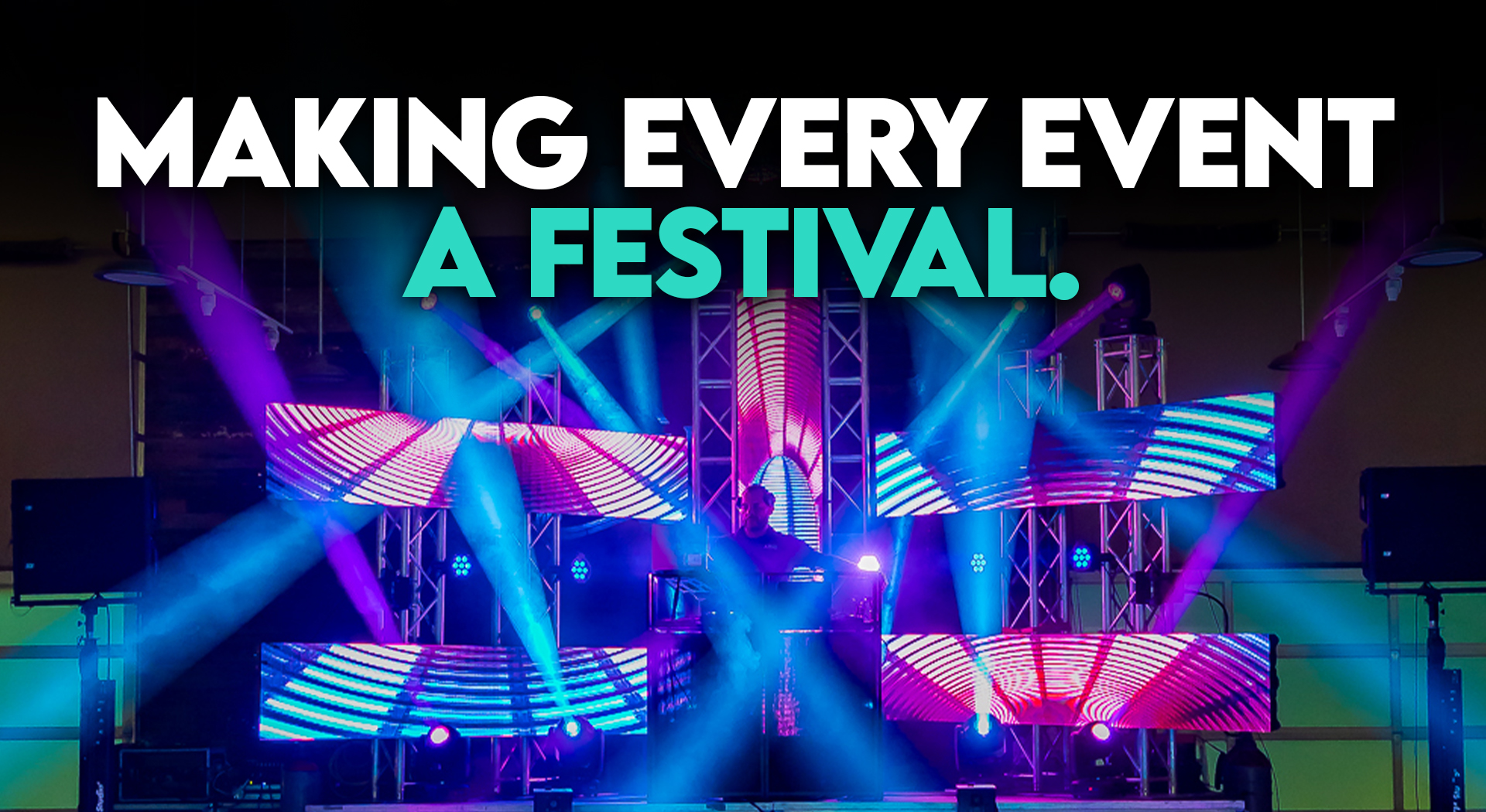 Wedding LED screen showing couple’s monogram and motion visuals